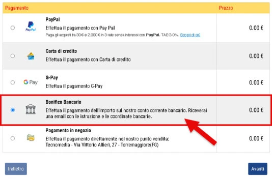 selezione bonifico Tecnomedia di Polo Antonio